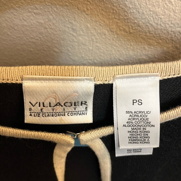 Y2K LIZ CLAIBORNE small black open front sweater with taupe trim petite EUC - Picture 8 of 12